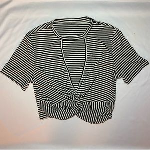 Striped Ribbed Keyhole Cropped Tee